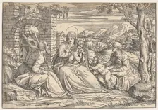 The Holy Family with saints Elizabeth and John, ca. 1550. Creator: Attributed to Nicolò Boldrini (Italian, Vicenza ca. 1500-after 1566 Venice)