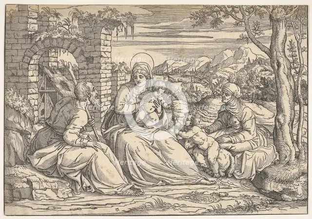 The Holy Family with saints Elizabeth and John, ca. 1550. Creator: Attributed to Nicolò Boldrini (Italian, Vicenza ca. 1500-after 1566 Venice).