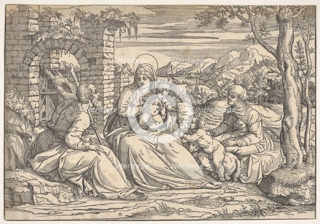 The Holy Family with saints Elizabeth and John, ca. 1550. Creator: Attributed to Nicolò Boldrini (Italian, Vicenza ca. 1500-after 1566 Venice).