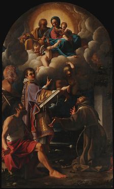 The Holy Family with Saints Lawrence, Francis of Assisi, Peregrine of Auxerre..., 1608-1610. Creator: Schedone (Schidone), Bartolomeo (1570-1615)