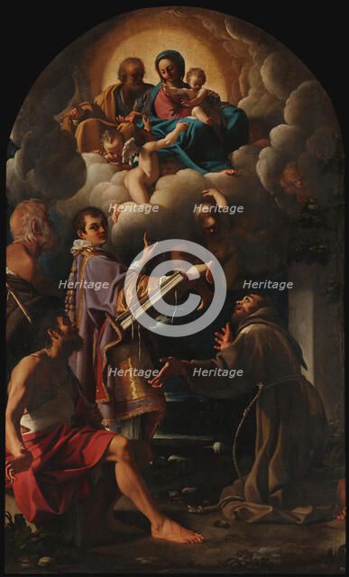 The Holy Family with Saints Lawrence, Francis of Assisi,  Peregrine of Auxerre..., 1608-1610. Creator: Schedone (Schidone), Bartolomeo (1570-1615).