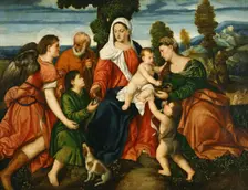 The Holy Family with Tobias and the Angel, Saint Dorothy, John the Baptist and the Miracle of the Co Artist: Veronese (de Pitati), Bonifacio (1487-1553)