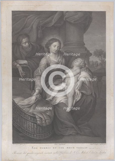The Holy Family, with the Christ child asleep in the Virgin's lap, 1786. Creators: Raphael Morghen, Pietro Angeletti, Giovanni Folo.