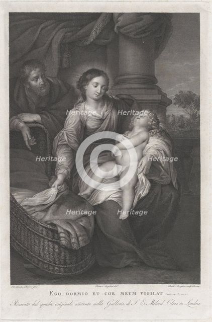 The Holy Family, with the Christ child asleep in the Virgin's lap, ca. 1778-86. Creators: Raphael Morghen, Pietro Angeletti.