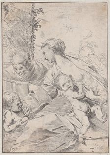 The Holy Family with the infant Saint John holding an apple, ca. 1630. Creator: Pietro Testa