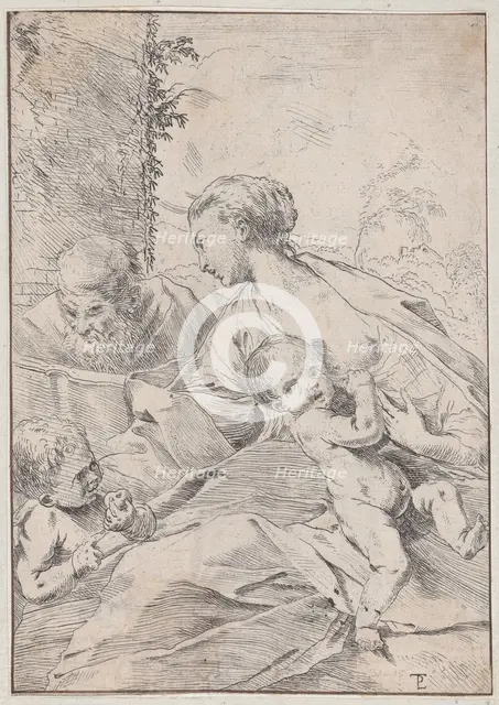 The Holy Family with the infant Saint John holding an apple, ca. 1630. Creator: Pietro Testa.