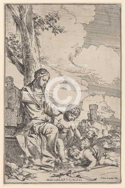 The Holy Family with the infant Saint John kissing Christ's feet, 1640-60. Creator: Giulio Carpioni.