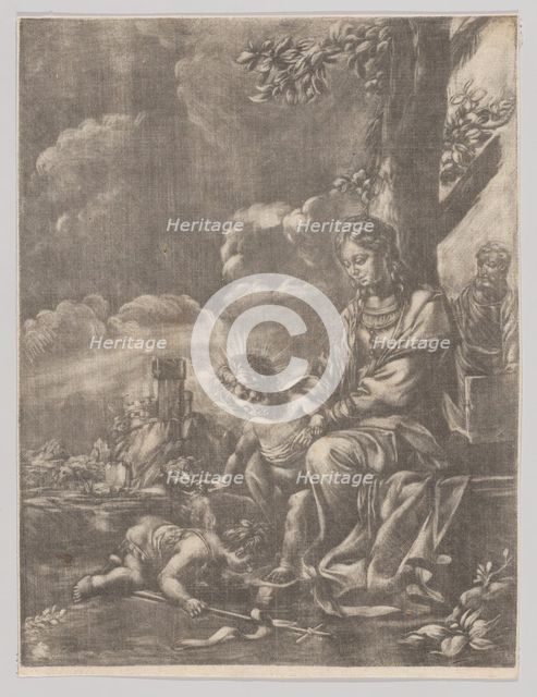 The Holy Family with the infant Saint John kissing Christ's feet, 1640-60. Creator: Anon.