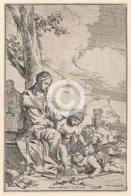 The Holy Family with the infant Saint John kissing Christ's feet, 1640-60. Creator: Giulio Carpioni.