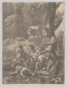 The Holy Family with the infant Saint John kissing Christ's feet, 1640-60. Creator: Anon