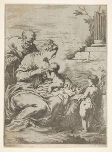 The Holy Family with the infant St John the Baptist at right, 1650-57. Creator: Bartolomeo Biscaino