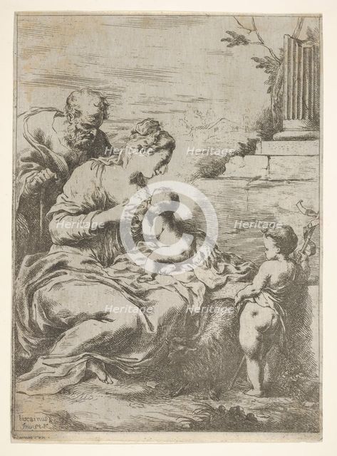 The Holy Family with the infant St John the Baptist at right, 1650-57. Creator: Bartolomeo Biscaino.