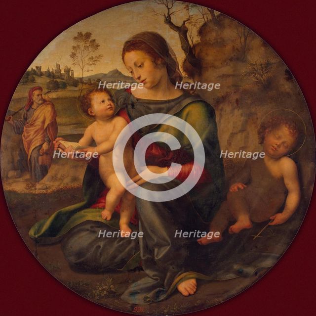 The Holy Family with the young John the Baptist, c. 1520. Artist: Bugiardini, Giuliano (1475-1554)
