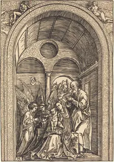 The Holy Family with Two Angels in a Vaulted Hall, c. 1504. Creator: Albrecht Durer