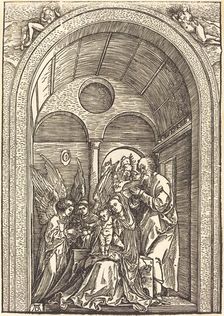 The Holy Family with Two Angels in a Vaulted Hall, c. 1504. Creator: Albrecht Durer