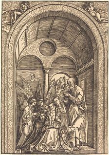 The Holy Family with Two Angels in a Vaulted Hall, c. 1504. Creator: Albrecht Durer