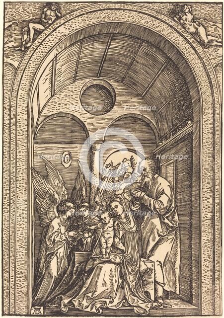 The Holy Family with Two Angels in a Vaulted Hall, c. 1504. Creator: Albrecht Durer.