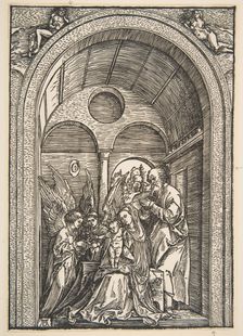 The Holy Family with Two Angels in a Vaulted Hall, ca. 1503. Creator: Albrecht Durer