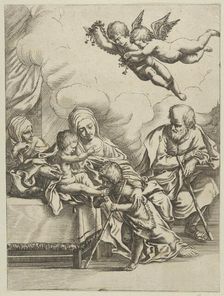 The Holy Family with young John the Baptist and Saint Elizabeth, two angels above..., ca. 1590-1610. Creator: Anon