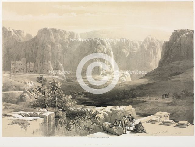 The Holy Land, Syria, Idumea, Arabia, Egypt & Nubia (Vol. III): Petra, Looking South, 1842. Creator: Louis Haghe (British, 1806-1885); F.G. Moon.