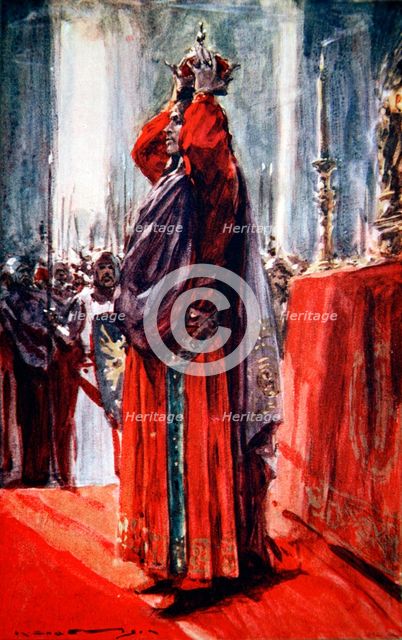 The Holy Roman Emperor Frederick II crowns himself King of Jerusalem, 1229 (1913). Artist: Arthur C Michael