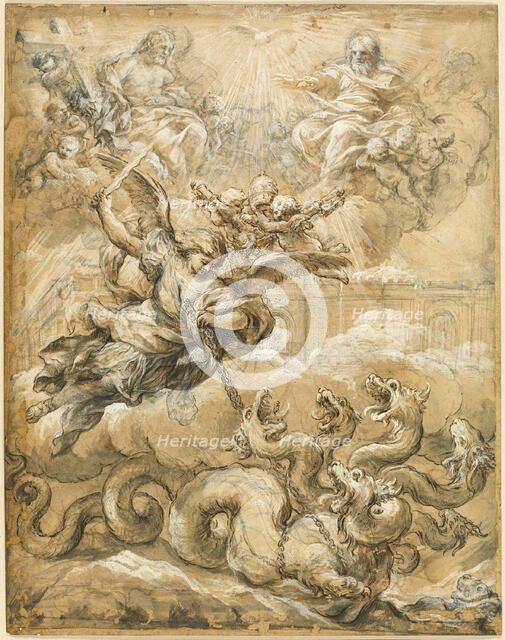 The Holy Trinity with Saint Michael Conquering the Dragon, 1666. Creator: Pietro da Cortona.