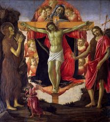 The Holy Trinity with Saints John the Baptist, Mary Magdalen, Tobias and Raphael, 1491-1493. Creator: Botticelli, Sandro (1445-1510)