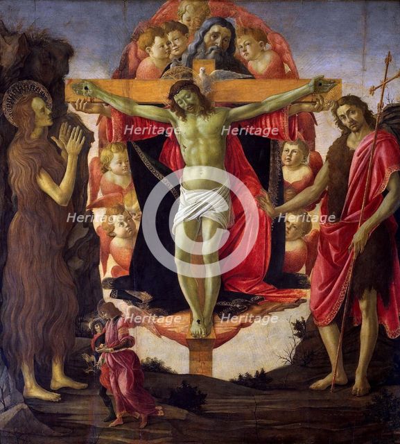 The Holy Trinity with Saints John the Baptist, Mary Magdalen, Tobias and Raphael, 1491-1493. Creator: Botticelli, Sandro (1445-1510).