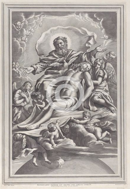 The Holy Trinity, with the dead Christ at center surrounded by angels, God the Father, ..., 1650-90. Creator: F. de Louvement.
