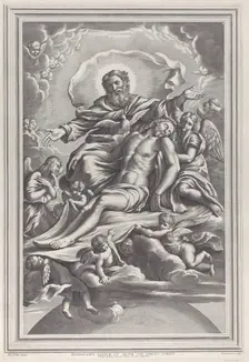 The Holy Trinity, with the dead Christ at center surrounded by angels, God the Father, ..., 1650-90. Creator: F. de Louvement