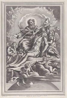 The Holy Trinity, with the dead Christ at center surrounded by angels, God the Father, ..., 1650-90. Creator: F. de Louvement