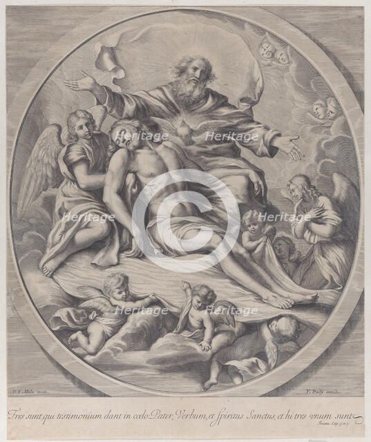 The Holy Trinity, with the dead Christ at center surrounded by angels, God the Father, ..., 1650-90. Creator: Anon.