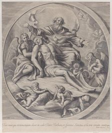 The Holy Trinity, with the dead Christ at center surrounded by angels, God the Father, ..., 1650-90. Creator: Anon
