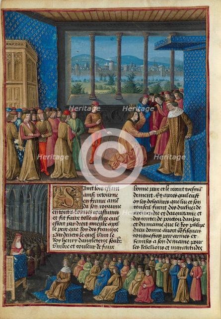 The homage of Henry III of England to Louis IX of France on December 4, 1259. From "Les... 1474. Creator: Jean Colombe.