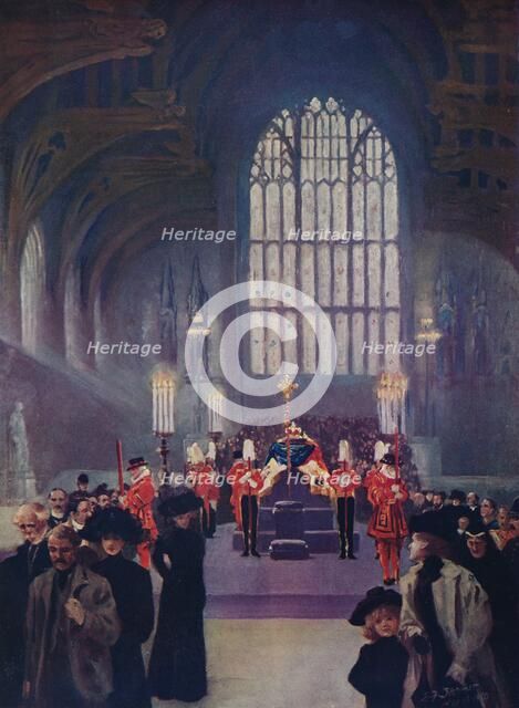 The homage of his people: King Edward's lying in state, Westminster Hall, May 16-19, 1910 (1911). Creator: Edward Frederick Skinner.