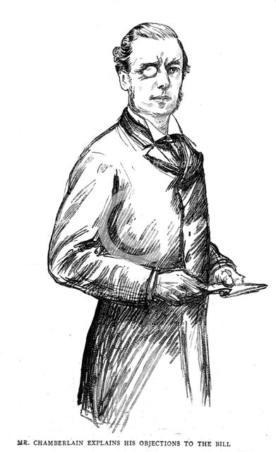 'The Home Rule debate in the House of Commons, Mr Chamberlain explains his objections', 1886.  Creator: Unknown.