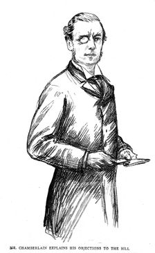 The Home Rule debate in the House of Commons, Mr Chamberlain explains his objections 1886. Creator: Unknown