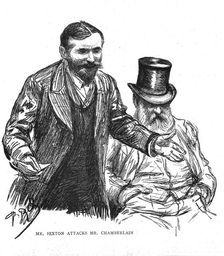 The Home Rule debate in the House of Commons, Mr Sexton attacks Mr Chamberlain 1886. Creator: Unknown
