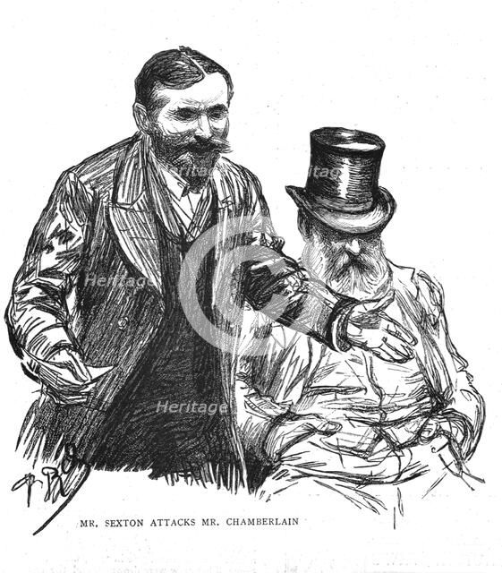 'The Home Rule debate in the House of Commons, Mr Sexton attacks Mr Chamberlain', 1886.  Creator: Unknown.