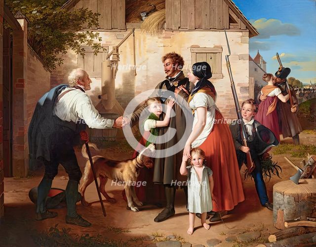 The homecoming of the military man, 1820. Creator: Peter Fendi.