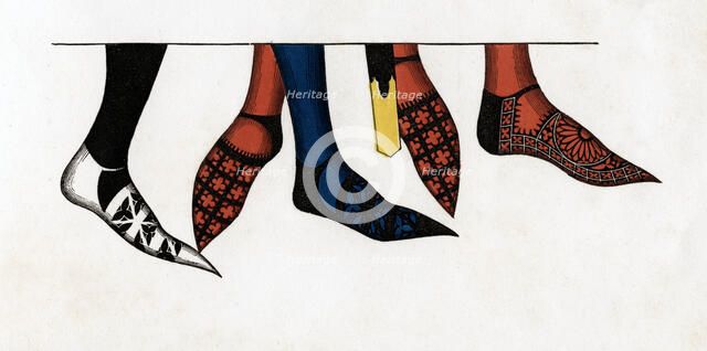 The hose and shoes worn by princes at the court of Edward III, (1312-1377), 1840.  Artist: Henry Shaw