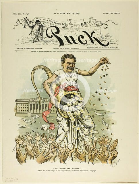 The Horn of Plenty, from Puck, published May 29, 1889. Creator: Charles Jay Taylor.