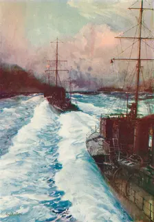 The Hornets of the Seas. Destroyers at Speed c1917 (1919). Artist: Charles Dixon