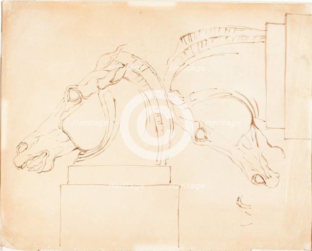 The Horse of Selene from the Elgin Marbles [recto], after 1807. Creator: William Etty.