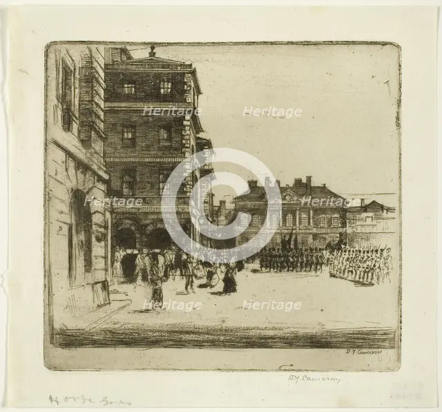 The Horse Guards, plate four from the London Set, 1899. Creator: David Young Cameron.