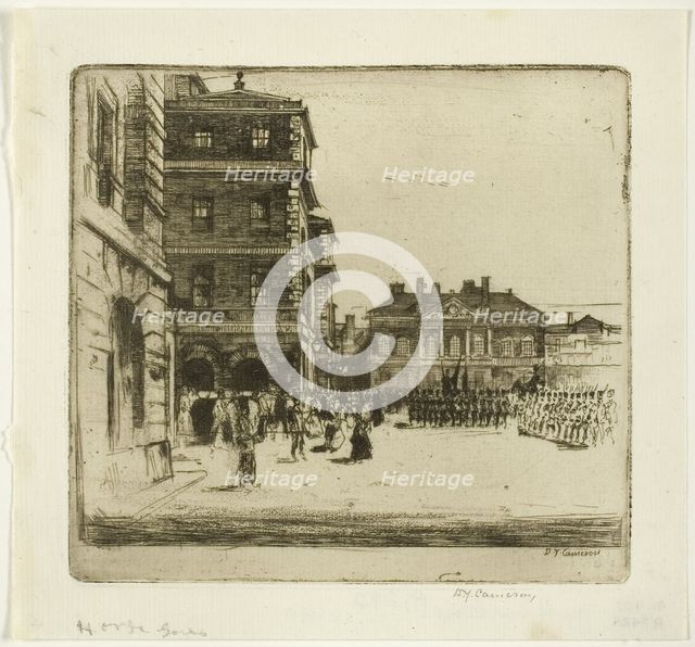 The Horse Guards, plate four from the London Set, 1899. Creator: David Young Cameron.
