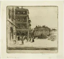 The Horse Guards, plate four from the London Set, 1899. Creator: David Young Cameron