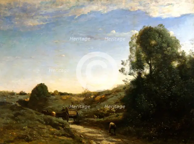 'The Horsecart, Memory of Marcoussis near Montlhery', 1855.  Artist: Jean-Baptiste-Camille Corot    