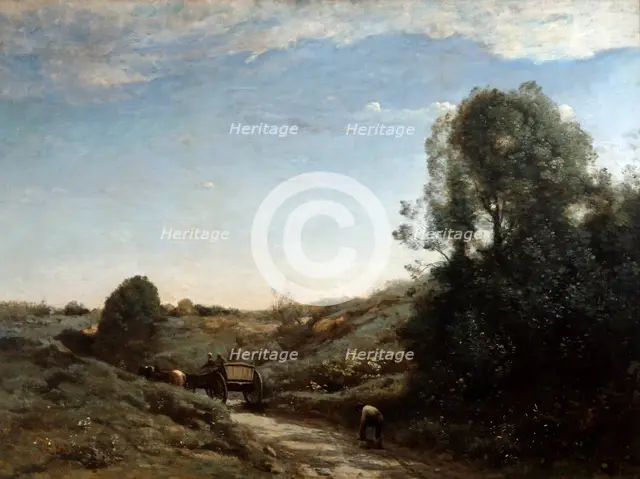 'The Horsecart, Memory of Marcoussis near Montlhery', 1855. Artist: Jean-Baptiste-Camille Corot    