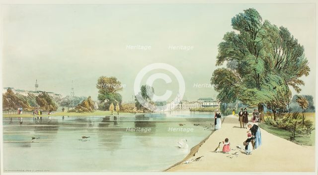The Horseguards from St. James's Park, plate fourteen from Original Views of London as It Is, 1842. Creator: Thomas Shotter Boys.